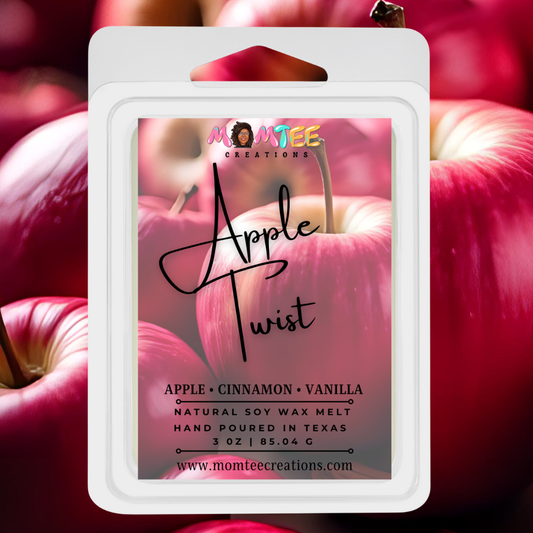 Handcrafted 3oz Apple Twist scented wax melt by MomTee Creations.