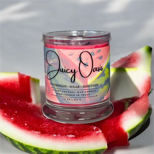 Handcrafted 11oz Juicy Oasis scented candle by MomTee Creations