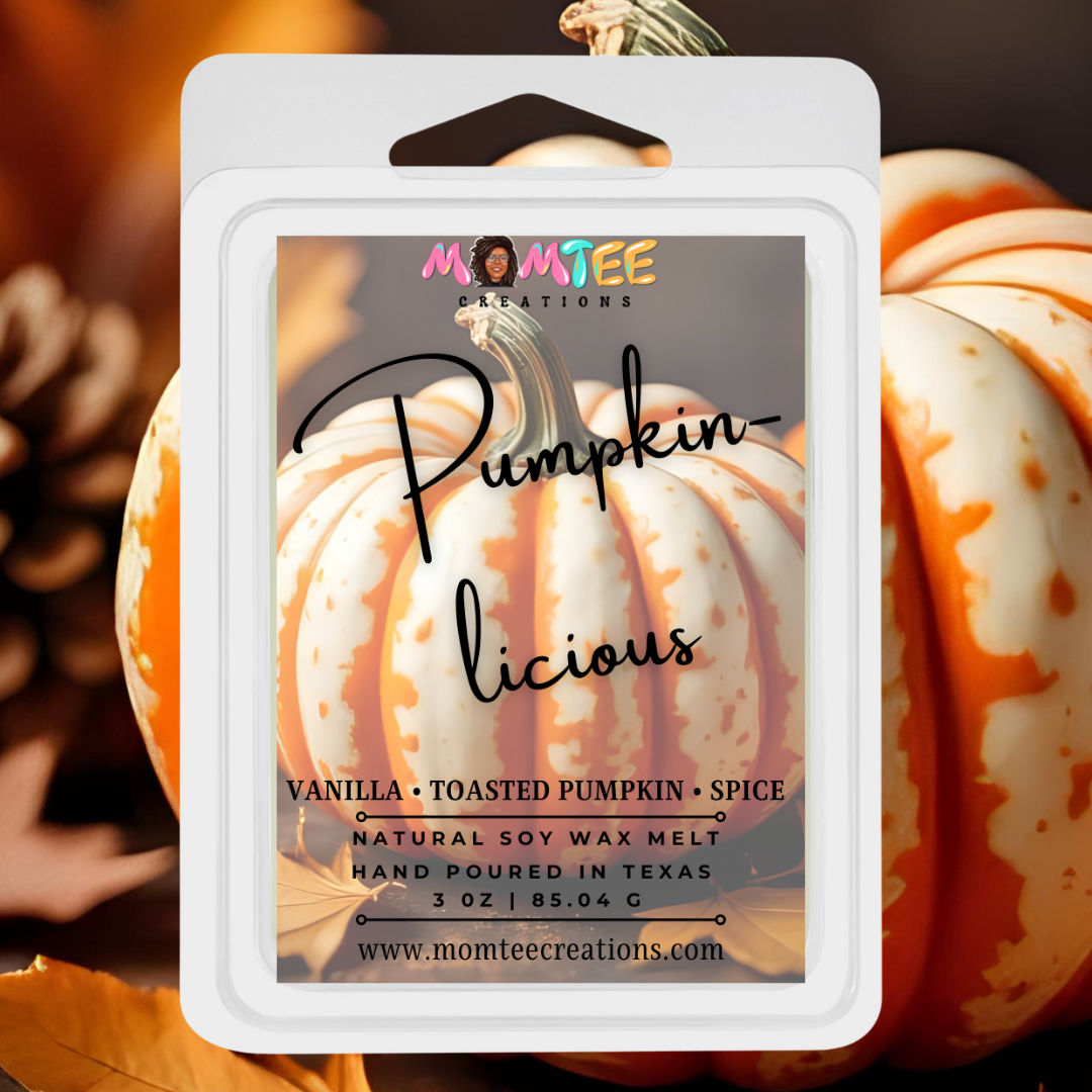 Handcrafted 3oz Pumpkinlicious scented wax melt by MomTee Creations.